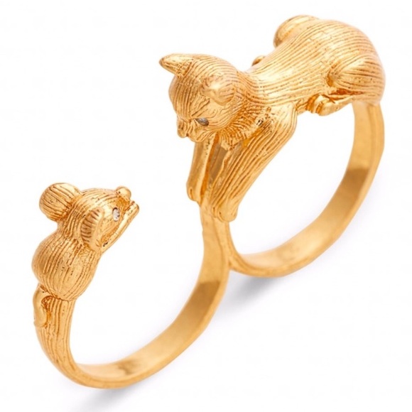 KATE SPADE House Cat & Mouse DOUBLE FINGER RING! - Picture 1 of 10